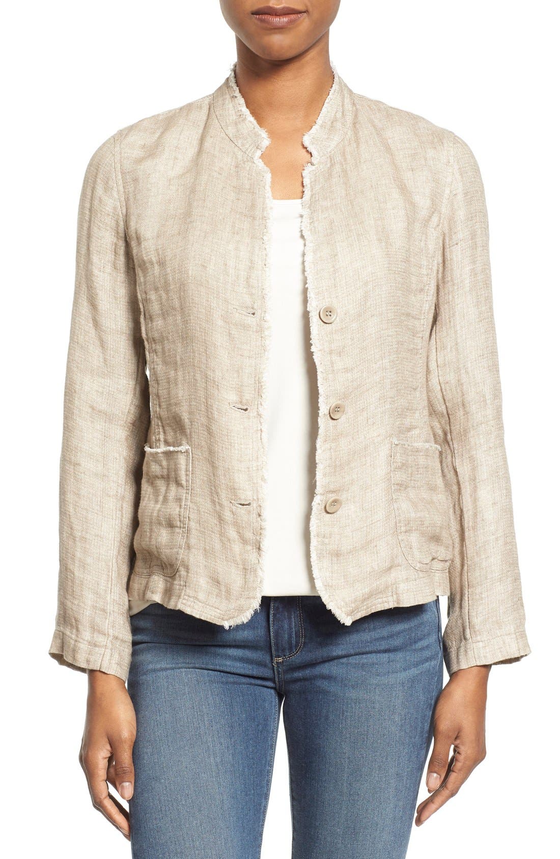 Eileen Fisher Organic Linen Mandarin Collar Jacket (Regular & Petite