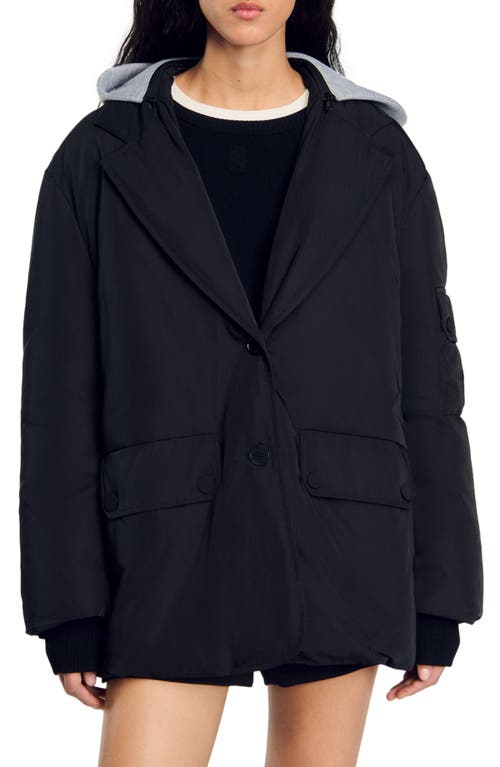 Sandro Coat With Contrasting Hood In Black