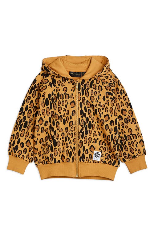 Mini Rodini Kids' Leopard Spot Organic Cotton Zip Up Hoodie In Beige Brown