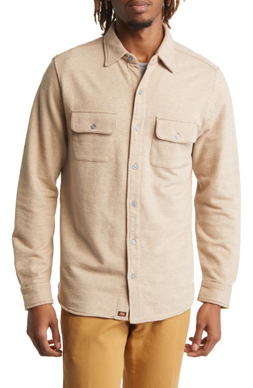 Textured Knit Long Sleeve Button-Up Shirt in Tan