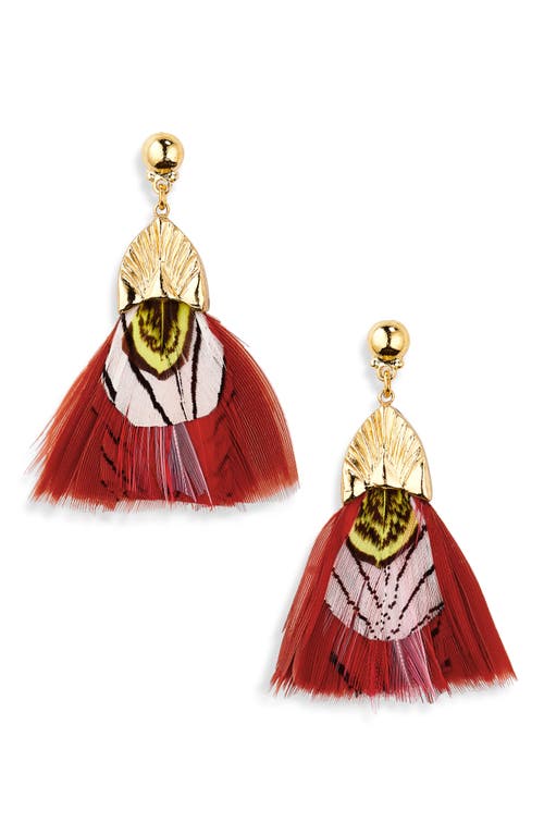 Gas Bijoux Plumette Drop Earrings in Gold Red 