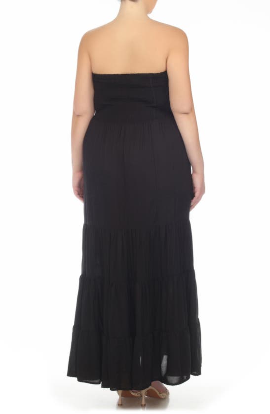 Shop Boho Me Strapless Tiered Maxi Dress In Solid Black