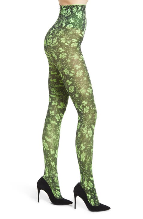 Green Floral Patterned Tights