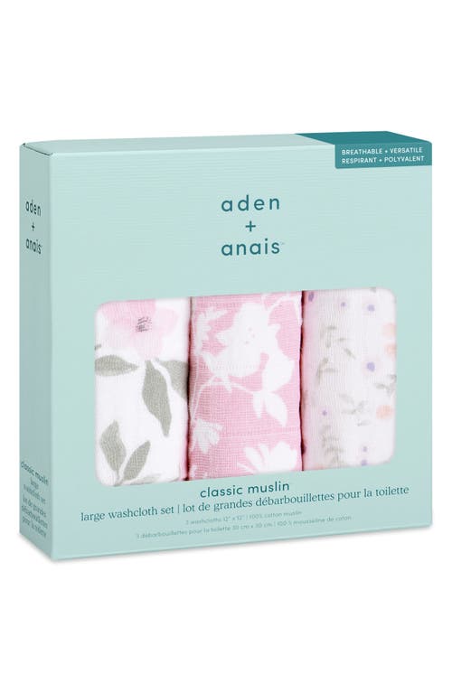 aden + anais 3-Pack Assorted Cotton Muslin Washcloth Set in Ma Fleur Pink
