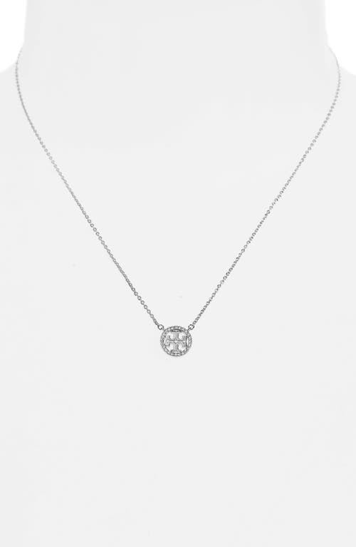 Shop Tory Burch Pavé Logo Pendant Necklace In Tory Silver/crystal