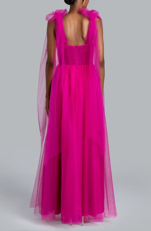 Ghrail Brianna Tie Shoulder Mesh Gown In Magenta