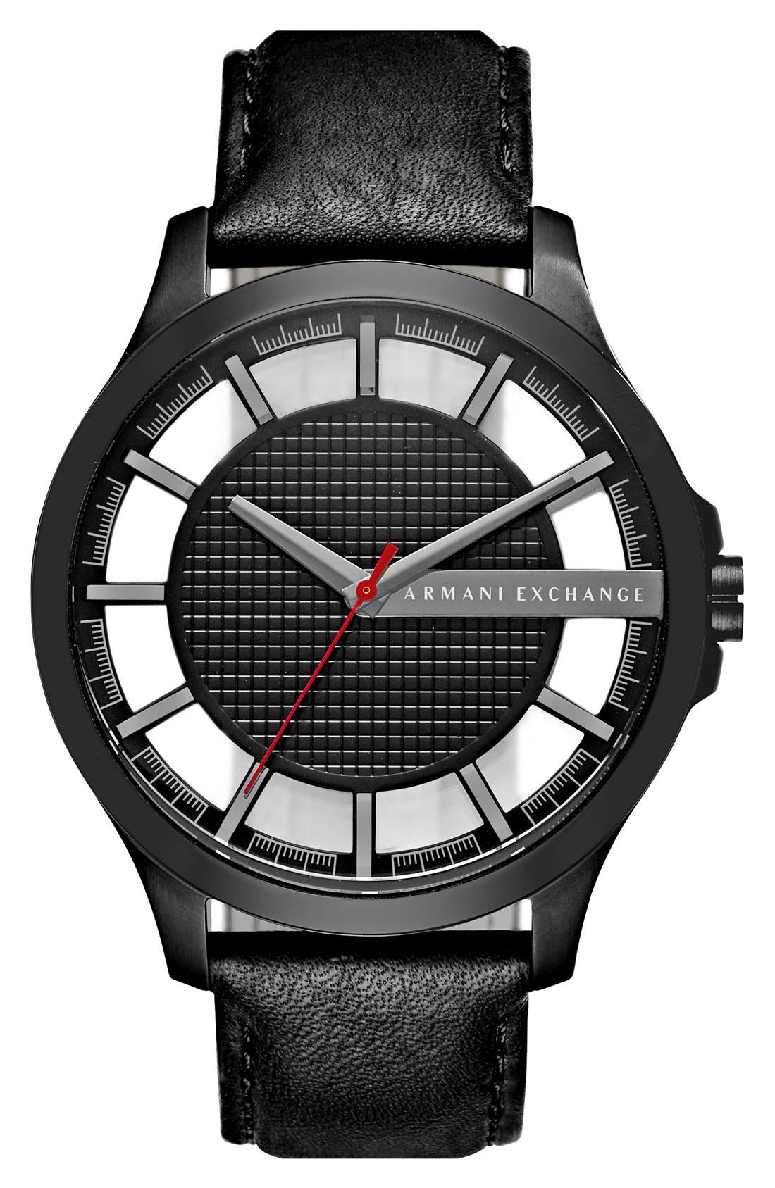 AX Armani Exchange Leather Strap Watch, 46mm Nordstrom