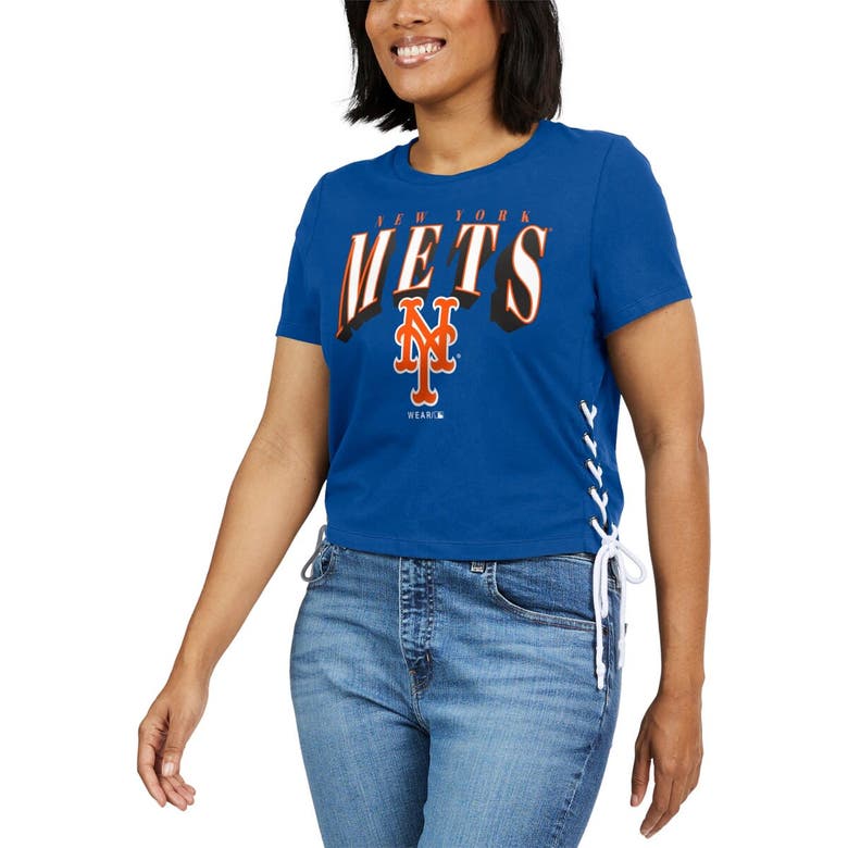 Shop Wear By Erin Andrews Royal New York Mets Side Lace-up Cropped T-shirt