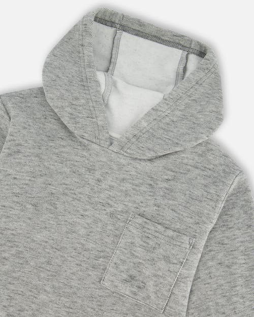 Shop Deux Par Deux Boy's Super Soft Brushed Hooded T-shirt With Pocket Dark Gray Mix In Anthracite