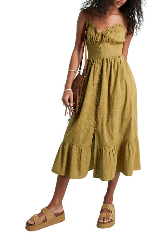 Shop Miss Selfridge Corset Button Front Sundress In Khaki