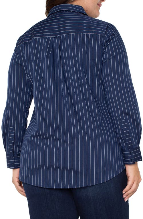 Shop Liverpool Los Angeles Classic Fit Stretch Poplin Button-up Shirt In Navy/white Pinstripe