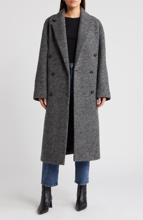 Shop Rag & Bone Thea Double Breasted Virgin Wool Herringbone Coat In Black Herringbone