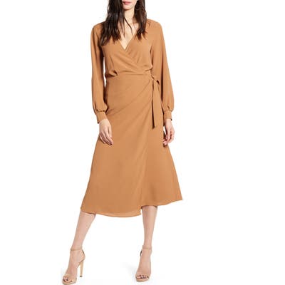 All In Favor Faux Wrap Midi Dress, Beige