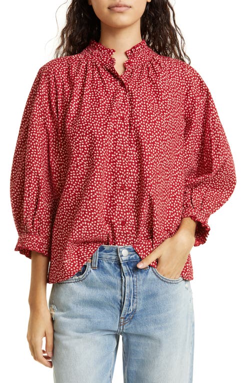 THE GREAT. The Boutonniere Printed Blouse in Red Laurel Leaf Print
