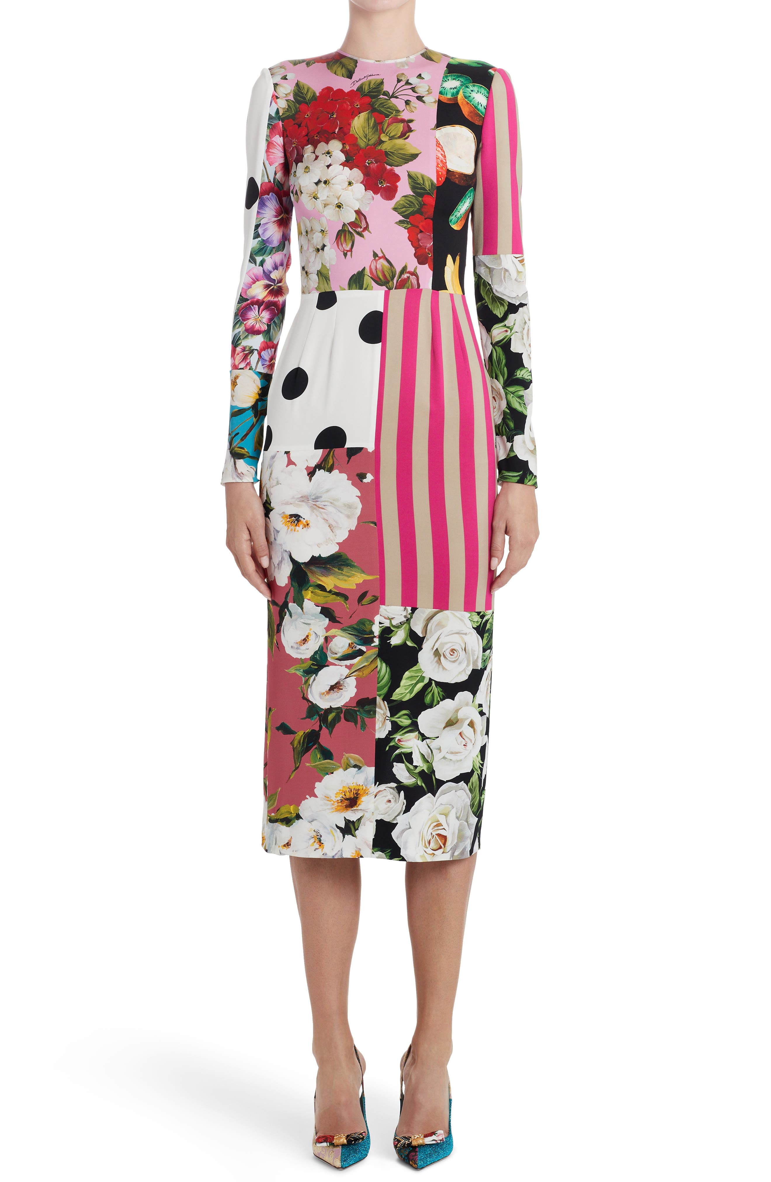 long sleeve patchwork dress