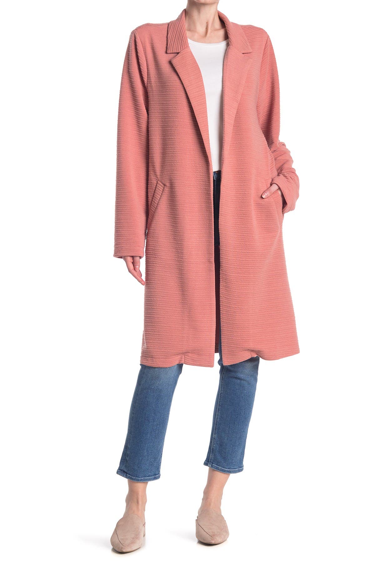 Click to view more detailed imagery on our partner's website Melloday Notch Lapel Long Knit Jacket In Mauve