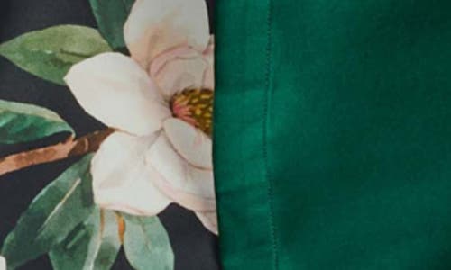 Shop Inej Magnolia Racerback Washable Stretch Silk Pocket Pajamas In Magnolia Print/emerald Green