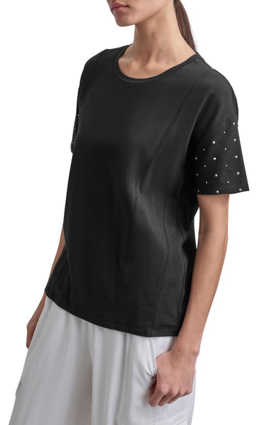 Shop Dkny Rhinestone Sleeve T-shirt In Black