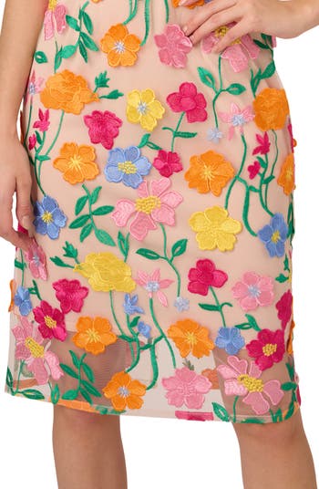 Adrianna Papell Floral Embroidered A Line Midi Dress Nordstrom