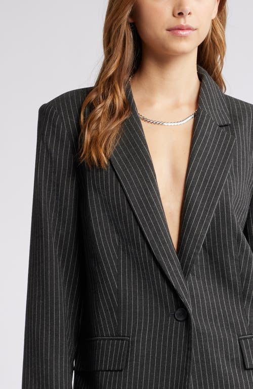 Shop Open Edit Pinstripe Longline Blazer In Grey Dark Charcoal Stripe