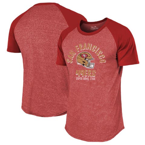 Men's Majestic Threads Minnesota Wild Heathered Red Ringer Contrast  Tri-Blend T-Shirt