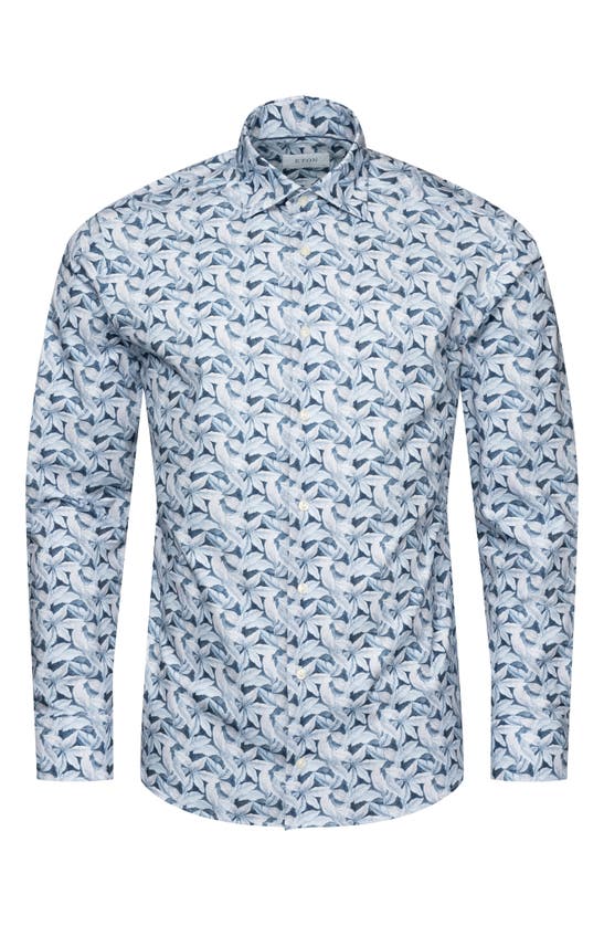 Shop Eton Slim Fit 4flex Leaf Print Dress Shirt In Lt/ Pastel Blue
