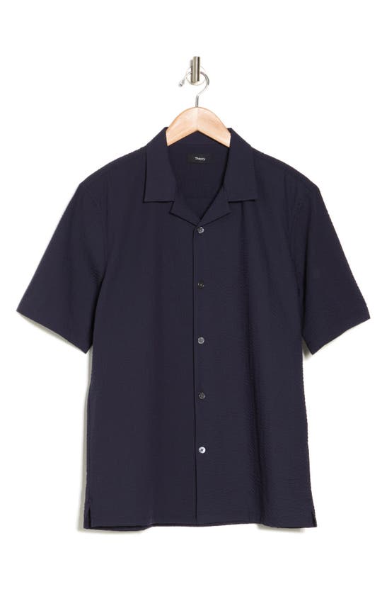 Shop Theory Dazy Short Sleeve Button-up Camp Shirt In Baltic