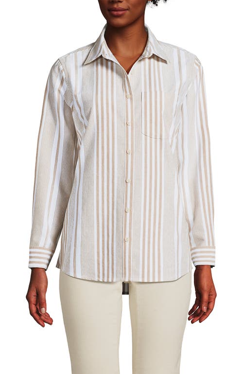 Shop Lands' End Oxford Shirt In Harvest Bronze Founders Stripe