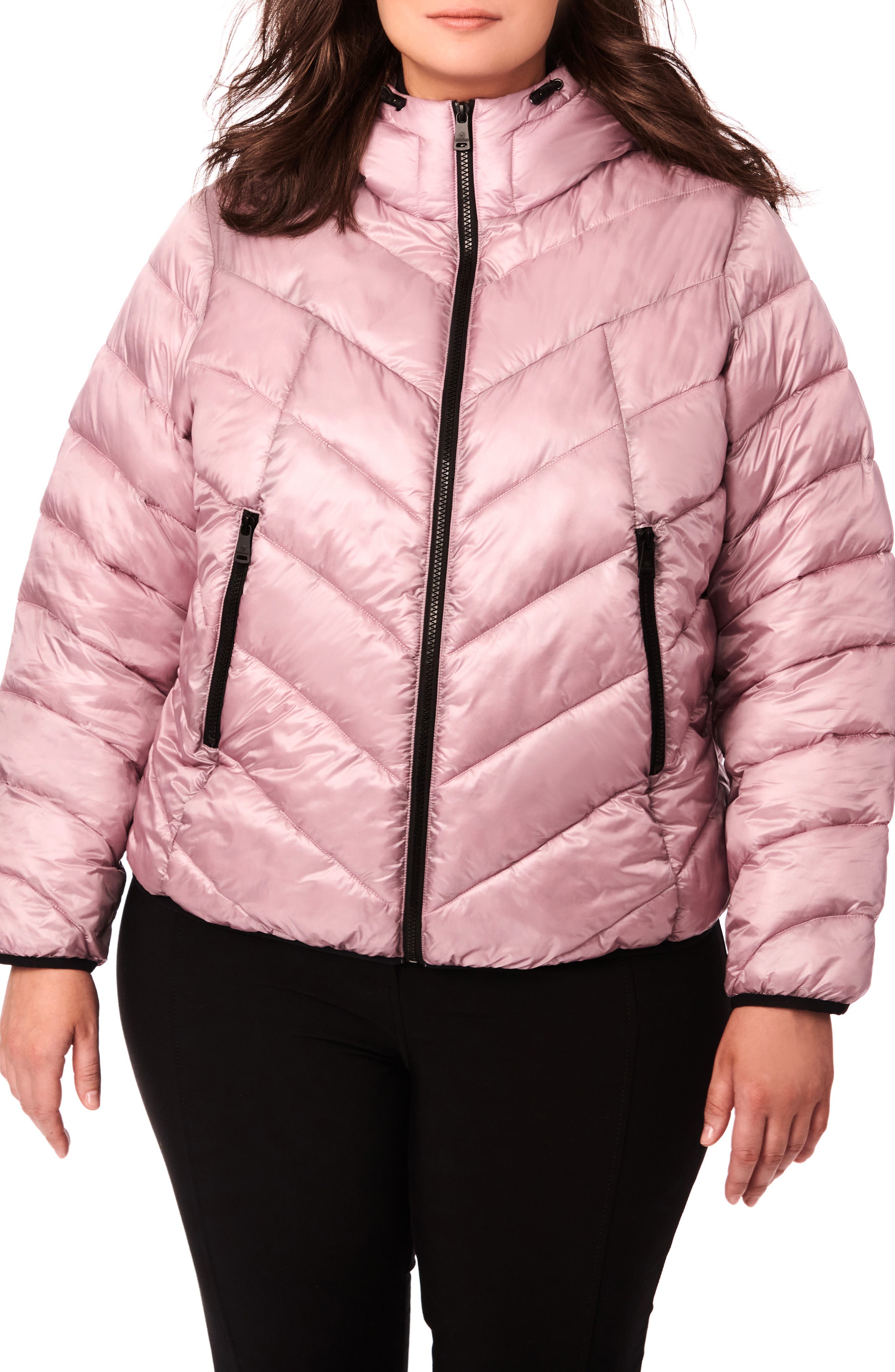 pink puffer jacket plus size