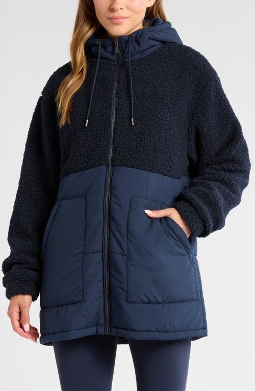 Shop Zella Hybrid Faux Shearling Pocket Jacket In Navy Sapphire