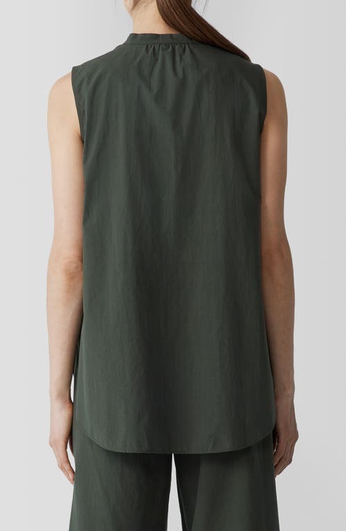 Eileen Fisher Washed Organic Cotton Poplin Band Collar Shirt In Seaweed