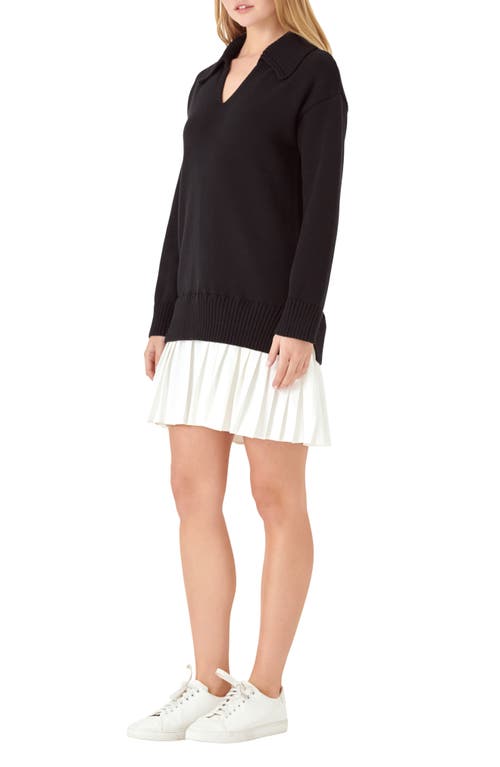 ENGLISH FACTORY ENGLISH FACTORY MIXED MEDIA PLEATED MINIDRESS