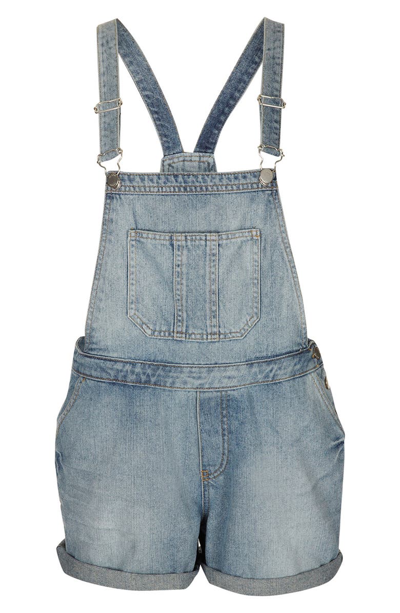 TOPSHOP Moto 'Tommy' Vintage Overalls, Main, color, LIGHT DENIM