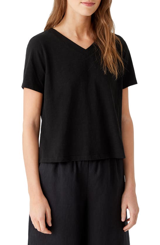 Eileen Fisher Organic Cotton V-neck T-shirt In Black