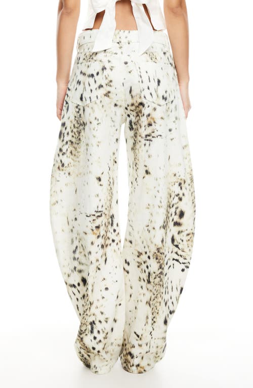 Lioness Horseshoe Print Barrel Leg Jeans In Snow Leopard