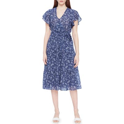 Parker Bessie Floral Faux Wrap Cotton Dress, Blue