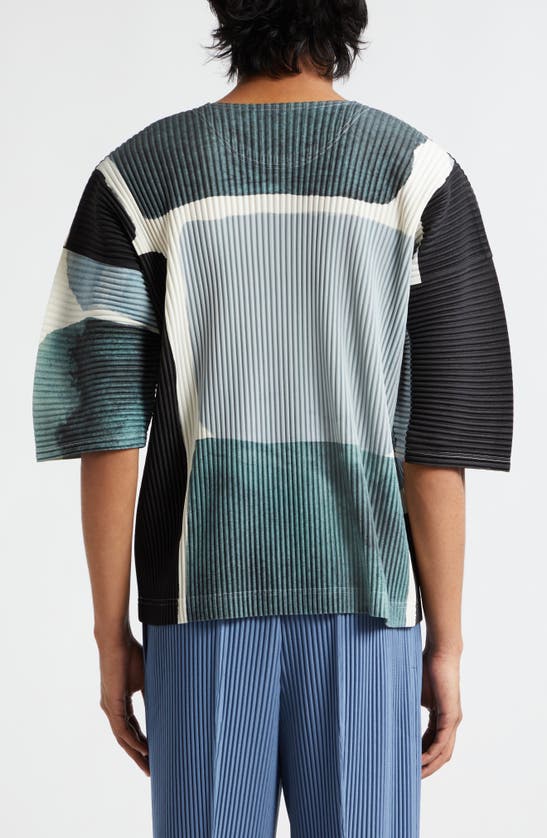 Shop Issey Miyake Homme Plissé  Landscape Colorblock Pleated T-shirt In Blue Multi
