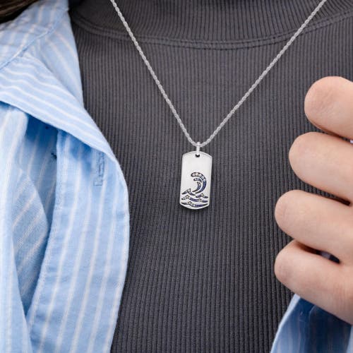 Luvmyjewelry Sterling Silver Surfrider Beach Design Blue Saphhire, White Topaz Gemstone Tag Chain In Silver