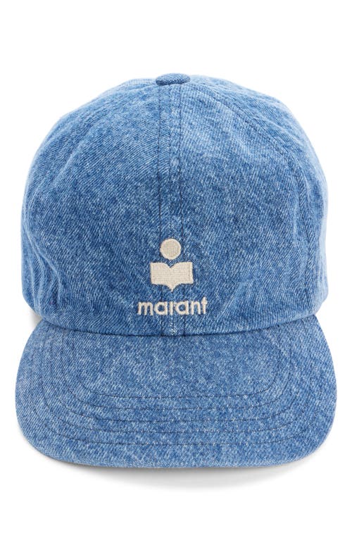 Shop Isabel Marant Embroidered Logo Denim Baseball Cap In Blue