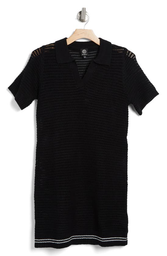 Shop Bobeau Crochet Polo Dress In Black
