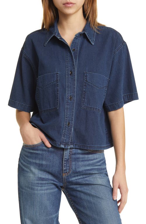 Oversize Denim Button-Up Crop Shirt in Bruiser