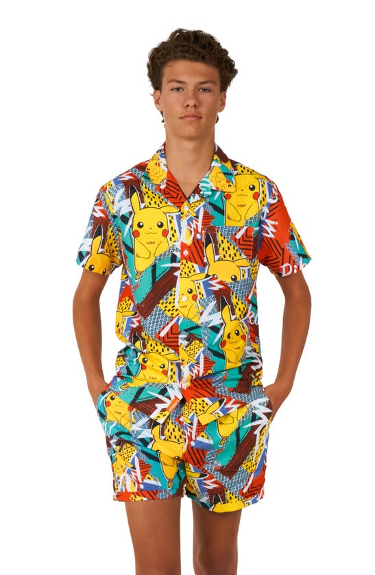 Shop Opposuits X Pokémon Kids' Pika Pikachu Camp Shirt & Shorts Set In Miscellaneous