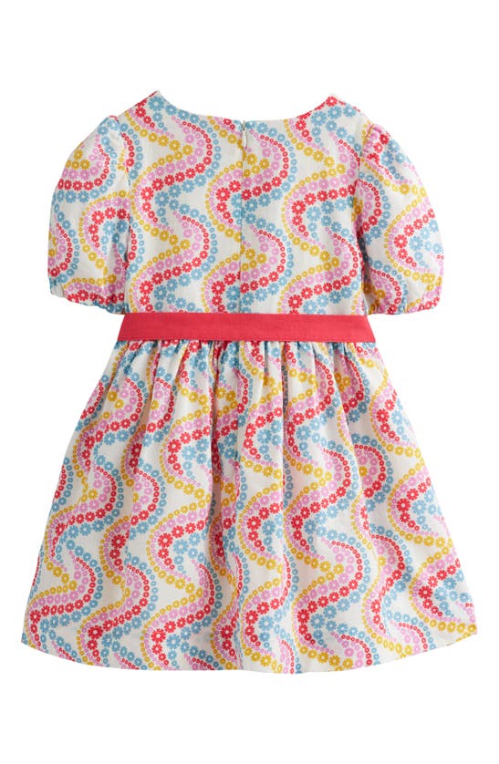 Shop Mini Boden Kids' Floral Linen & Cotton Puff Sleeve Dress In Multi Floral Wave