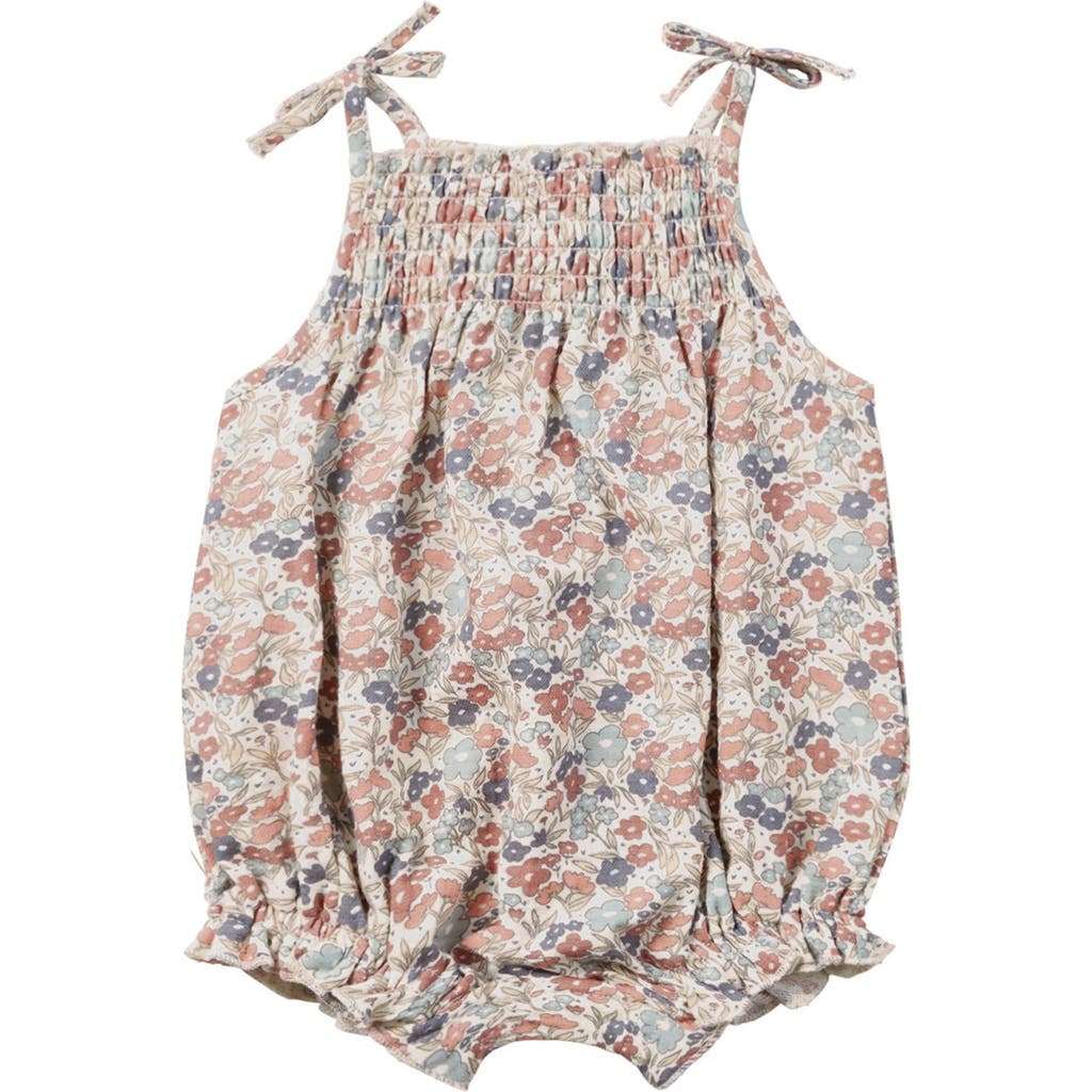 Quincy Mae Betty Floral Smocked Organic Cotton Bubble Romper In Bloom