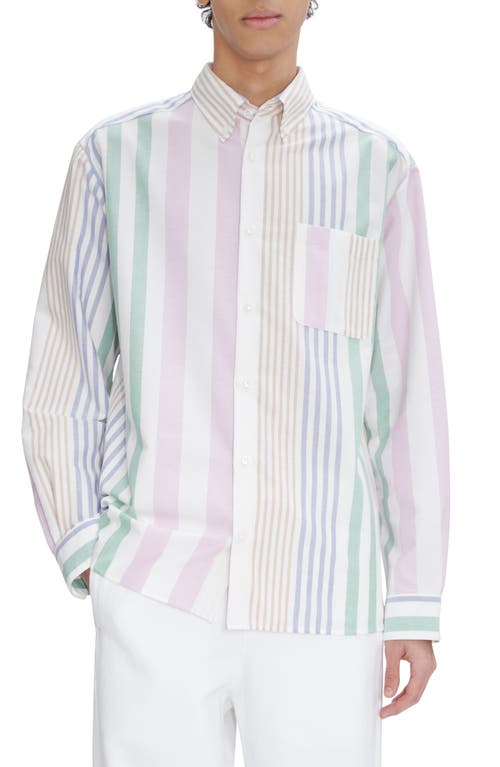 A. P.C. Mateo Oversize Stripe Organic Cotton Button-Down Shirt Saa White Multicolor at Nordstrom,