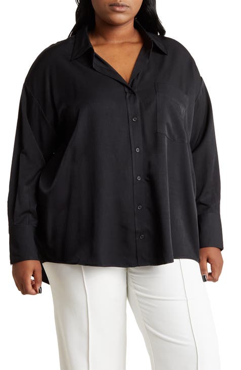 Long Sleeve Button-Up Tunic Shirt (Plus)