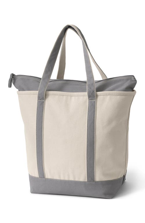 Lands' End Zip Top Canvas Tote Bag In Natural/silver Graphite