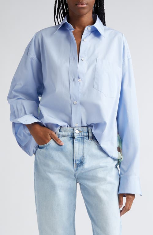 Stella McCartney Floral Print Oversize Cotton & Silk Chiffon Button-Up Shirt Sky Blue at Nordstrom, Us