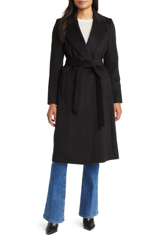 Sam Edelman Tie Belt Wool Blend Wrap Coat In Black