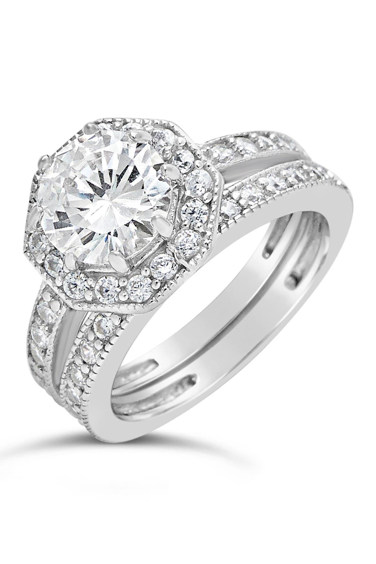 Sterling Forever Sterling Silver Octagon Cz Ring & Band Set In Silver
